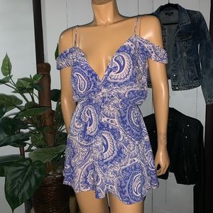 Blue and pink paisley flowy romper